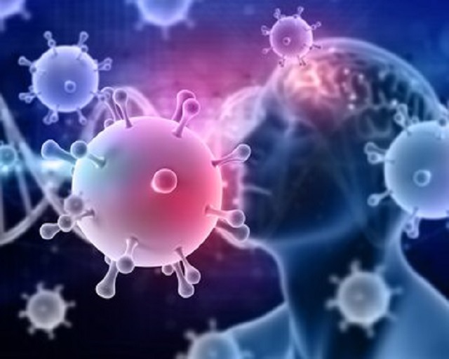 3d render of a medical background with abstract covid 19 virus cells and dna strands 1048 14543